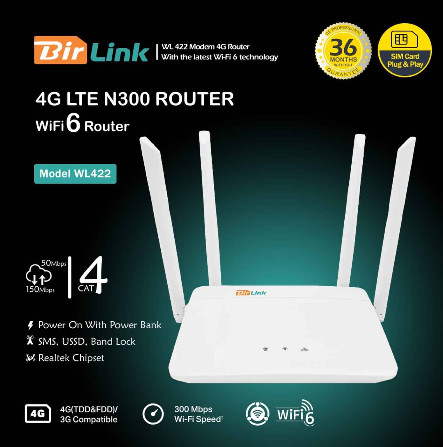 مودم روتر BirLink WL422 — روی جعبه‌ی اصلی
